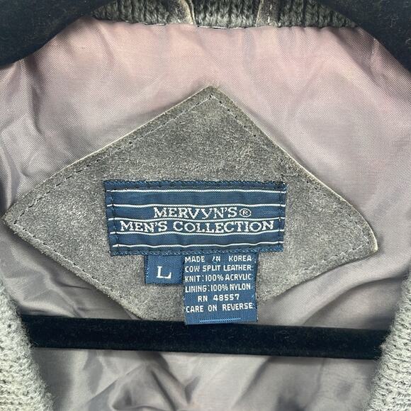 Vintage Mervyn’s leather V-neck knit sweater sleeve button up cardigan jacket L - Picture 5 of 7